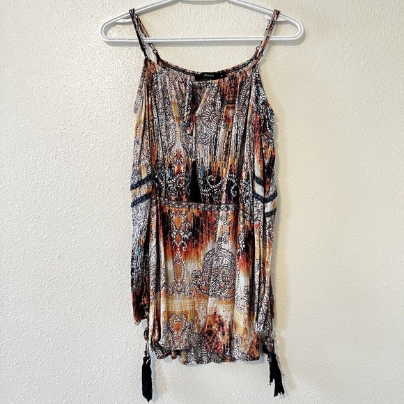 J Roberts Medium Gauze Long Sleeve Boho Hippie Festival Cold Shoulder Top - Picture 2 of 11